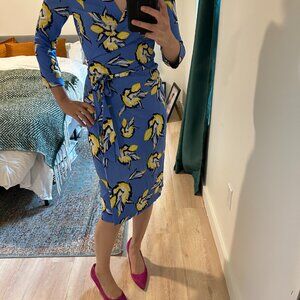 Diane Von Furstenberg Silk wrap dress - Blue Yellow Floral Print